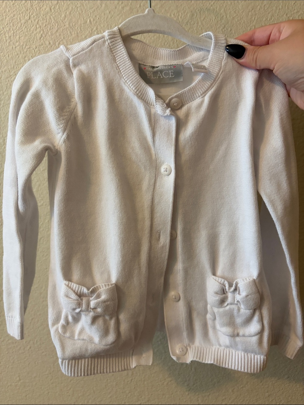 The Children's Place Cream Bow Pocket Knit Cardigan